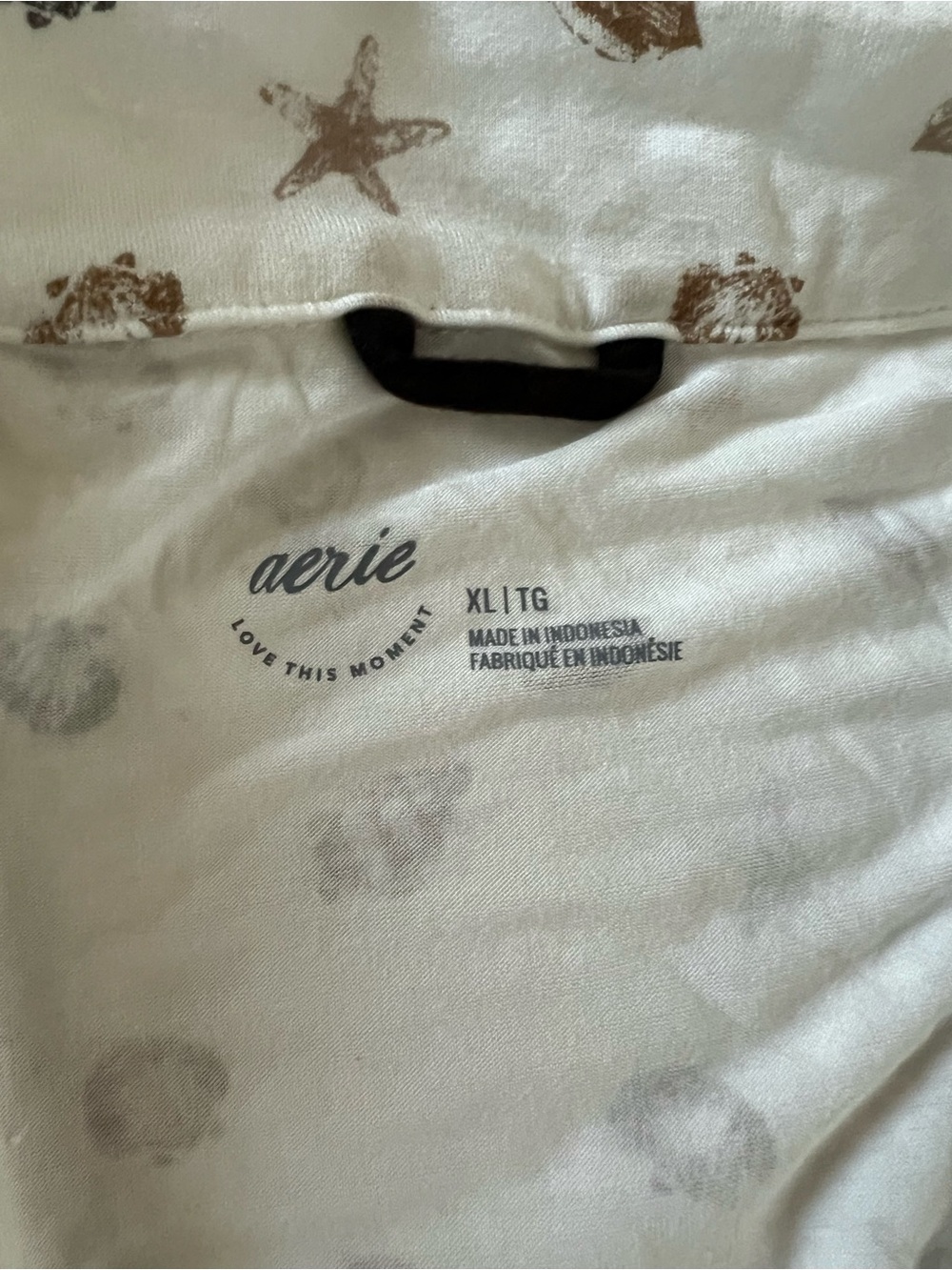 aerie Cream Short-Sleeve Pajama Set with Shell Print and Black Piping - Picture 5 of 5